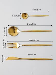 4 piezas Set cubiertos de acero inoxidable - Dorado - Ver 2