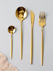 4 piezas Set cubiertos de acero inoxidable - Dorado - Ver 3