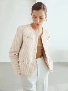 MOTF PREMIUM WOOL-BLEND BOUCLE JACKET - Apricot - View 2