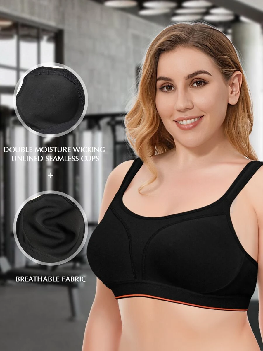 Plus Size Medium Support Sports Bra - Black - View 1