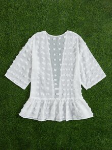 SHEIN Girls Swiss Dot Ruffle Hem Kimono - White - View 2