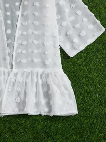 SHEIN Girls Swiss Dot Ruffle Hem Kimono - White - View 3