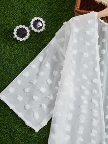 SHEIN Girls Swiss Dot Ruffle Hem Kimono - White - View 4