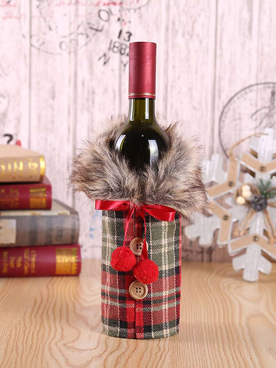 1pc Plaid Pattern Wine Bottle Cover - Multicolor - View 1