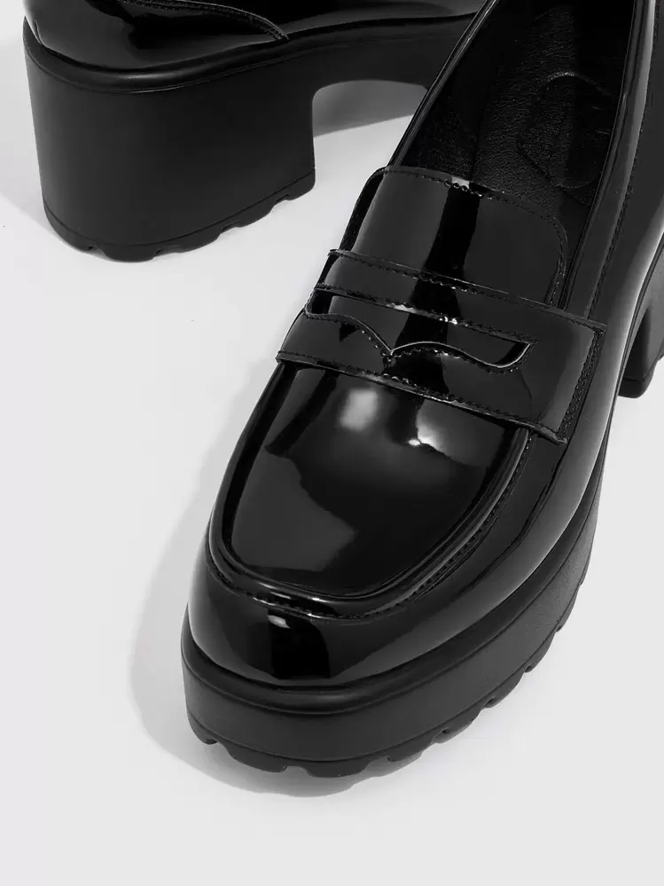 CUCCOO BIZCHIC Stitch Detail Platform Loafer Shoes For Summer Vacation Shoes Summer Back To School Shoes College Student Shoes Elegant Basics Business Casual Business Chic Sorceress Spring Shoes Spring Break Easter For Christmas Spring Shoes - Black - View 3