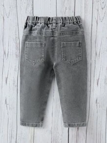 Baby Girl Elastic Waist Cat Scratch Jeans - Grey - View 2