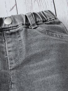 Baby Girl Elastic Waist Cat Scratch Jeans - Grey - View 4
