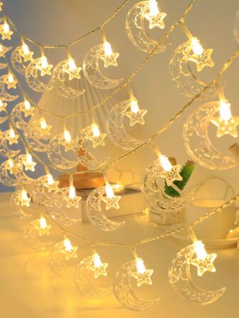 1 st 10/20/30 ljus 2/3/4,5 m stor måne och små stjärnor ljusslinga, lämplig för födelsedagsdekoration, scenlayout, rumsdekor, fest, sovrum, väggdekor, present, ramadan, högtidsbelysning