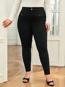 SHEIN Frenchy Plus High Waist Skinny Trousers - Black - View 4