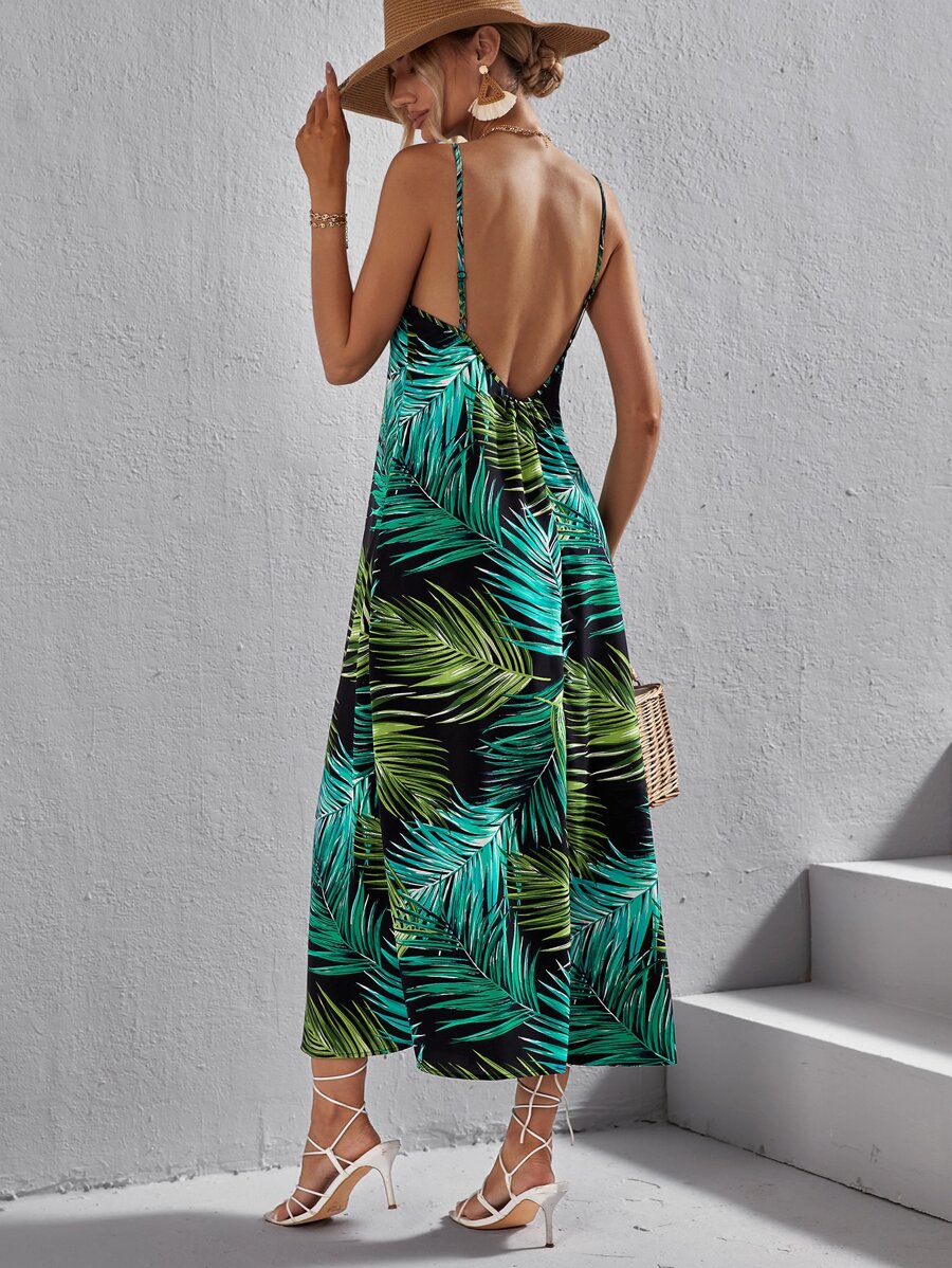 SHEIN VCAY Đầm Lộ Lưng Nhiệt đới Boho - Nhiều màu - Xem 1