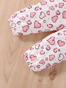 Baby Heart Print Bow Front Ruffle Trim Jumpsuit & Headband - White - View 3