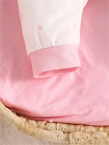 Baby Girl Polka Dot & Letter Graphic Jumpsuit & Accessory Headband & Bib & Gloves - White - View 3