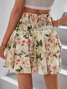 SHEIN VCAY Váy nữ Viên lá sen Dải chun Hoa Tất cả trên in Boho - Nhiều màu - Xem 2