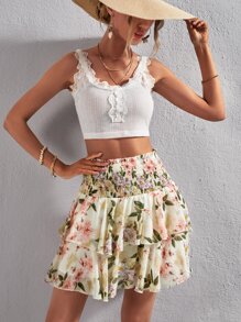 SHEIN VCAY Váy nữ Viên lá sen Dải chun Hoa Tất cả trên in Boho - Nhiều màu - Xem 3