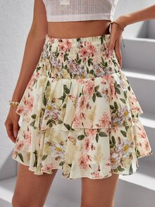 SHEIN VCAY Váy nữ Viên lá sen Dải chun Hoa Tất cả trên in Boho - Nhiều màu - Xem 4