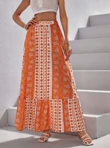 SHEIN VCAY Falda con estampado floral con paisley bajo con fruncido - Multicolor - Ver 1