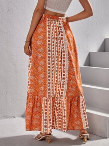 SHEIN VCAY Falda con estampado floral con paisley bajo con fruncido - Multicolor - Ver 2