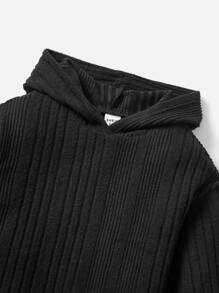 SHEIN Baby Girl Ribbed Knit Hooded Sweatshirt & Leggings - Black - View 3