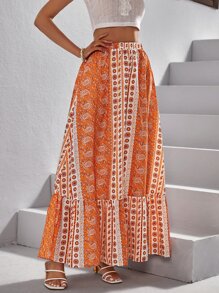 SHEIN VCAY Falda con estampado floral con paisley bajo con fruncido - Multicolor - Ver 4