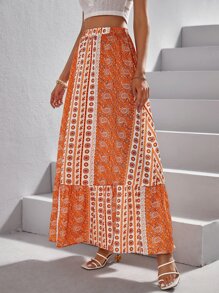 SHEIN VCAY Falda con estampado floral con paisley bajo con fruncido - Multicolor - Ver 5