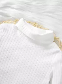 Baby Girl Turtleneck Ribbed Knit Tee & Leggings - White - View 4
