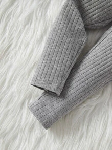 Baby Girl Turtleneck Ribbed Knit Tee & Leggings - Grey - View 4