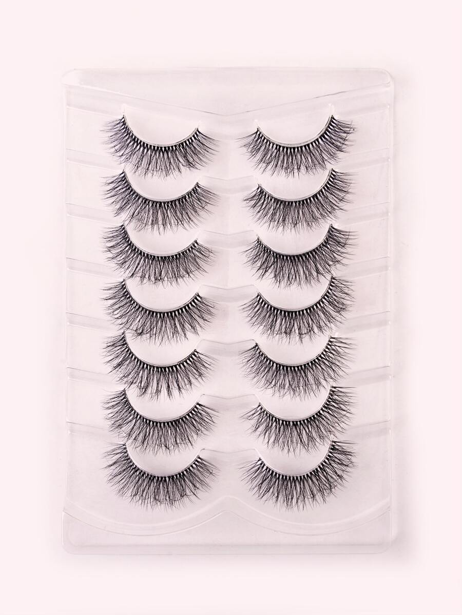 7對充分假睫毛濃密毛茸茸15mm透明帶自然纖長假睫毛 - 黑色 - 查看 1