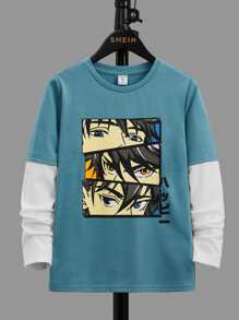 SHEIN Leap Crew Tween男孩圖形及字母2合1t卹