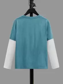 SHEIN Leap Crew Tween男孩圖形及字母2合1t卹