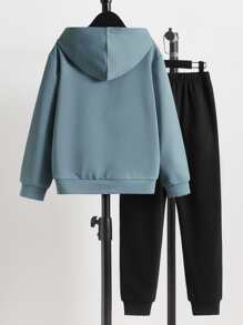 SHEIN Boys Bear Print Drop Shoulder Hoodie & Joggers - Multicolor - View 2