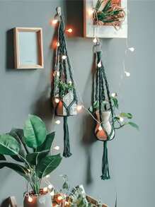 1pc Macrame Plant Hanger - Dark Green - View 3