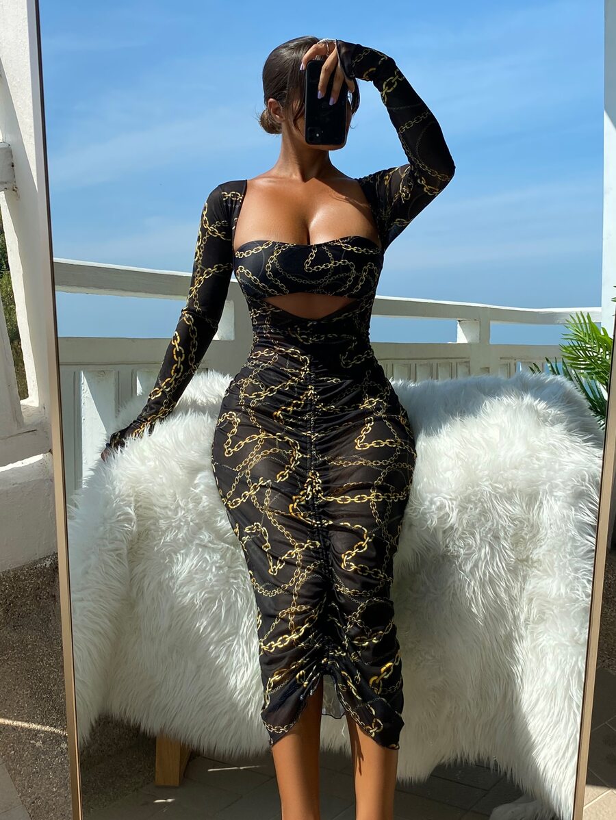 Swim Vcay Bộ bikini đi biển mùa hè in họa tiết dây chuyền có che đậy - Nhiều màu - Xem 1