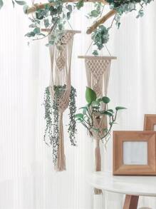 1pc Woven Plant Hanger - Beige - View 1