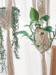 1pc Woven Plant Hanger - Beige - View 4
