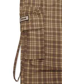 STEELVANCE 男士宽松格子印花裤，带翻盖口袋，长款卡其色宽松工装裤，适合送给丈夫、男朋友的礼物，秋季