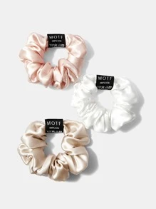 MOTF PREMIUM 3PCS 16MM 100% SILK SOLID SCRUNCHIE CASUAL SCRUNCHIES HAIR TIES SCRUNCHY HAIR TIES - Multicolor - View 2