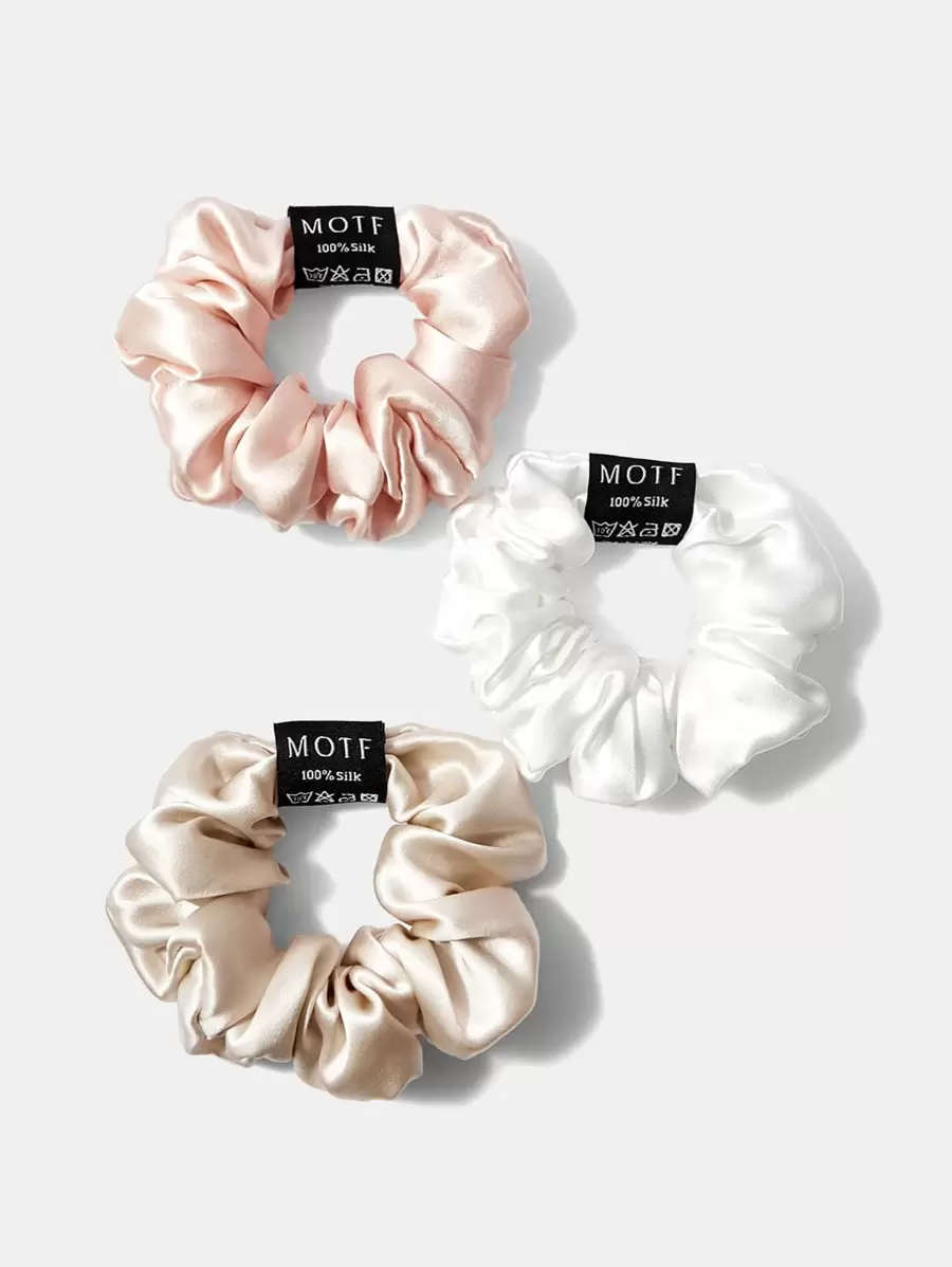 MOTF PREMIUM 3PCS 16MM 100% SILK SOLID SCRUNCHIE CASUAL SCRUNCHIES HAIR TIES SCRUNCHY HAIR TIES - Multicolor - View 2