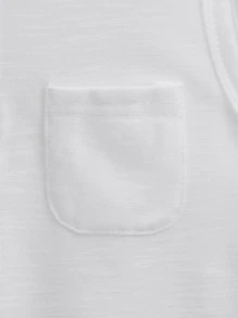 SHEIN Toddler Boys 2pcs Half Button Patched Pocket Tank Top - Black and White - View 5