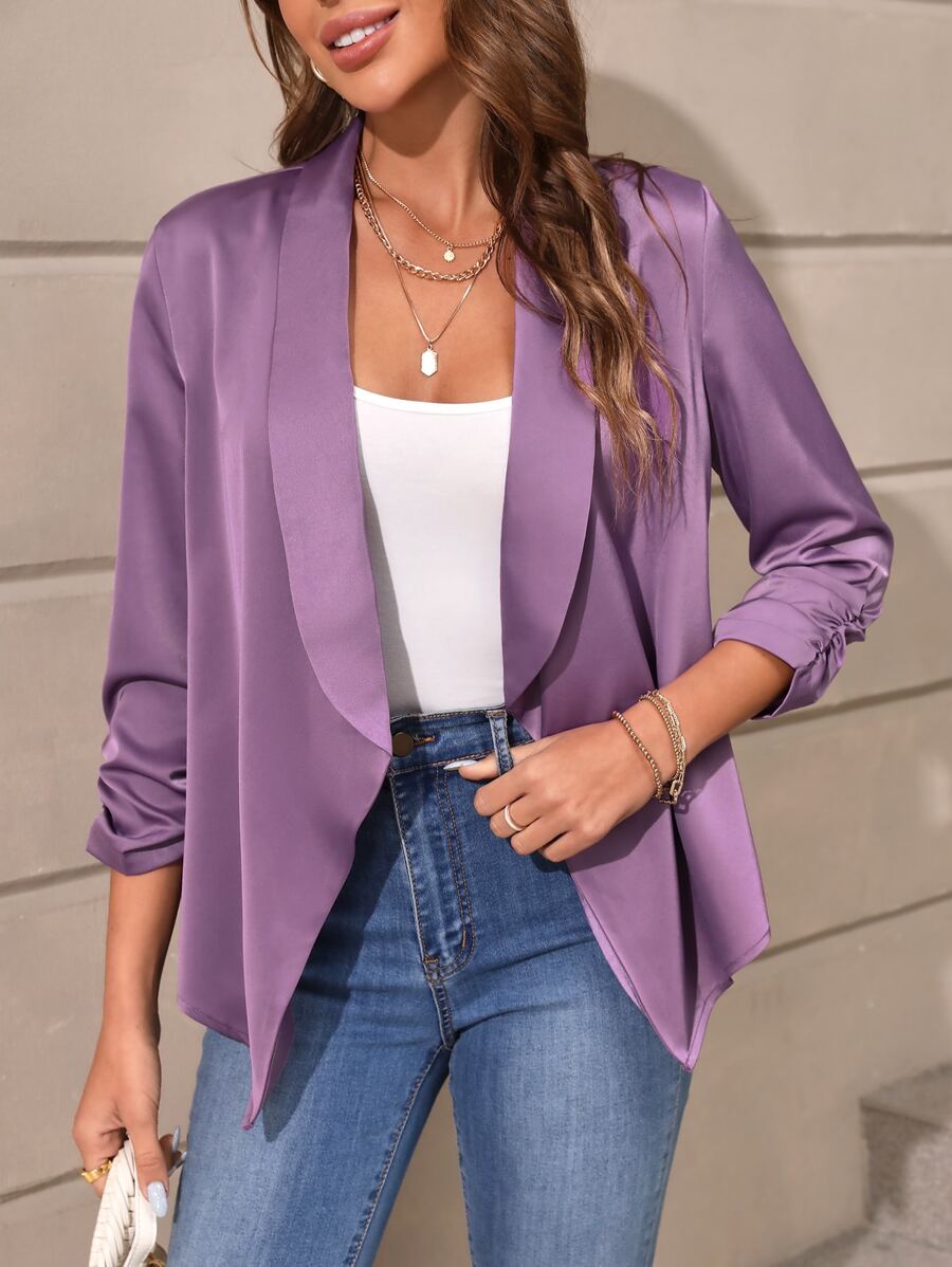 SHEIN Clasi Shawl Collar Open Front Blazer - Mauve Purple - View 1