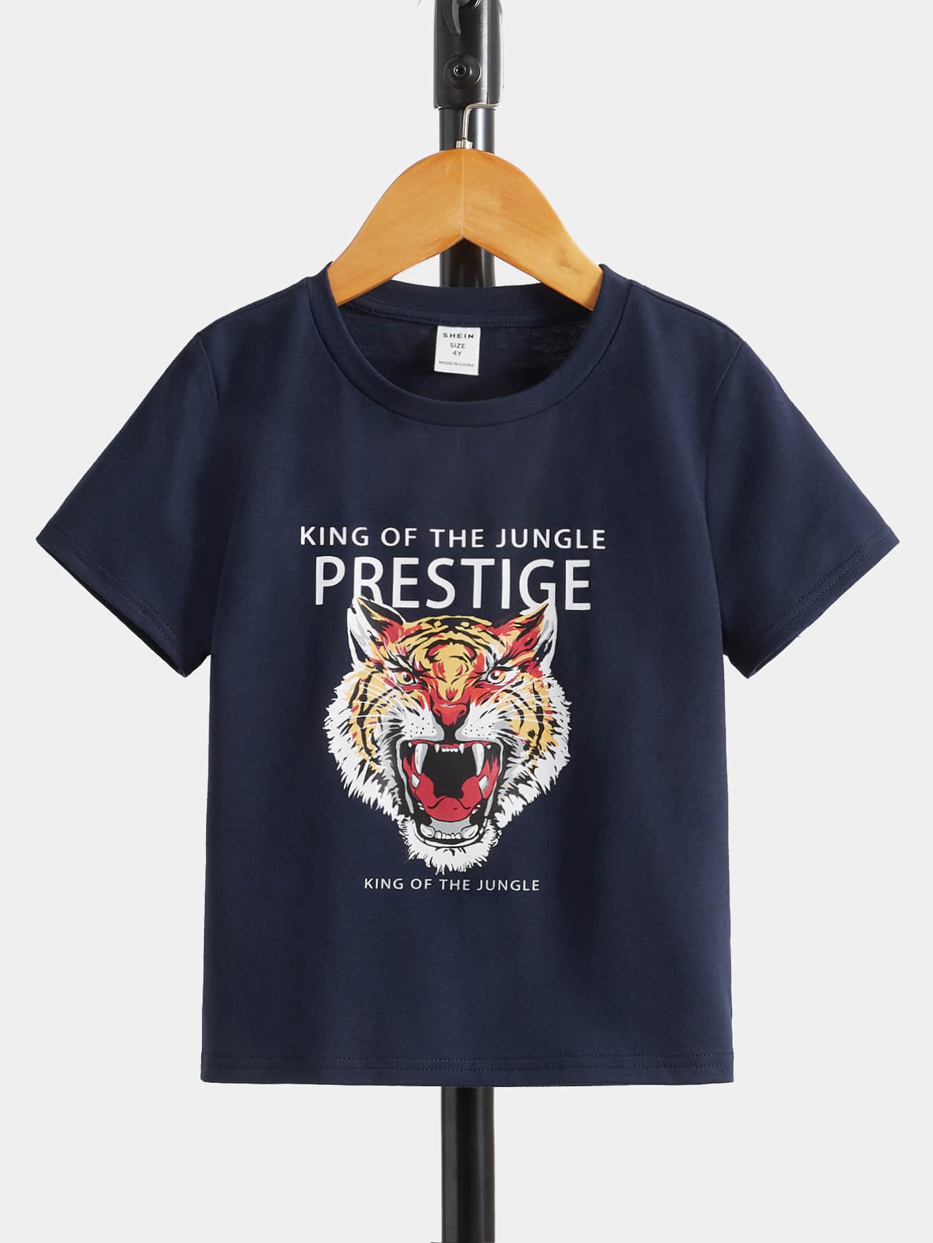 SHEIN Toddler Boys Tiger & Slogan Graphic Tee - Navy Blue - View 1