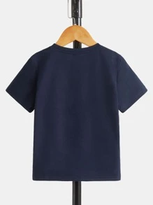 SHEIN Toddler Boys Tiger & Slogan Graphic Tee - Navy Blue - View 2