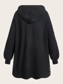 SHEIN LUNE Plus Contrast Sequin Drawstring Hooded Sweatshirt Dress