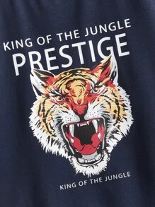 SHEIN Toddler Boys Tiger & Slogan Graphic Tee - Navy Blue - View 3