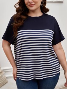 SHEIN LUNE Áo thun Plus size Sọc Giải trí - Nhiều màu - Xem 3
