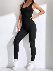 SHEIN EZwear Balletcore Solid Unitard Jumpsuit - Black - View 1