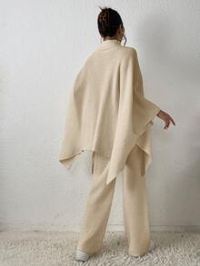 Áo len nữ kết hợp Bất đối xứng màu trơn Thanh lịch - Màu be - Xem 2