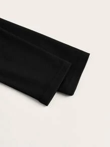 SHEIN ICON Lace Trim Button Front Crop Tee - Black - View 3