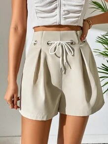 SHEIN Essnce Shorts de cintura con cordón con fruncido - Albaricoque - Ver 3