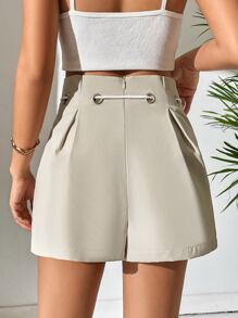 SHEIN Essnce Shorts de cintura con cordón con fruncido - Albaricoque - Ver 2