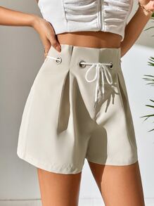 SHEIN Essnce Shorts de cintura con cordón con fruncido - Albaricoque - Ver 1